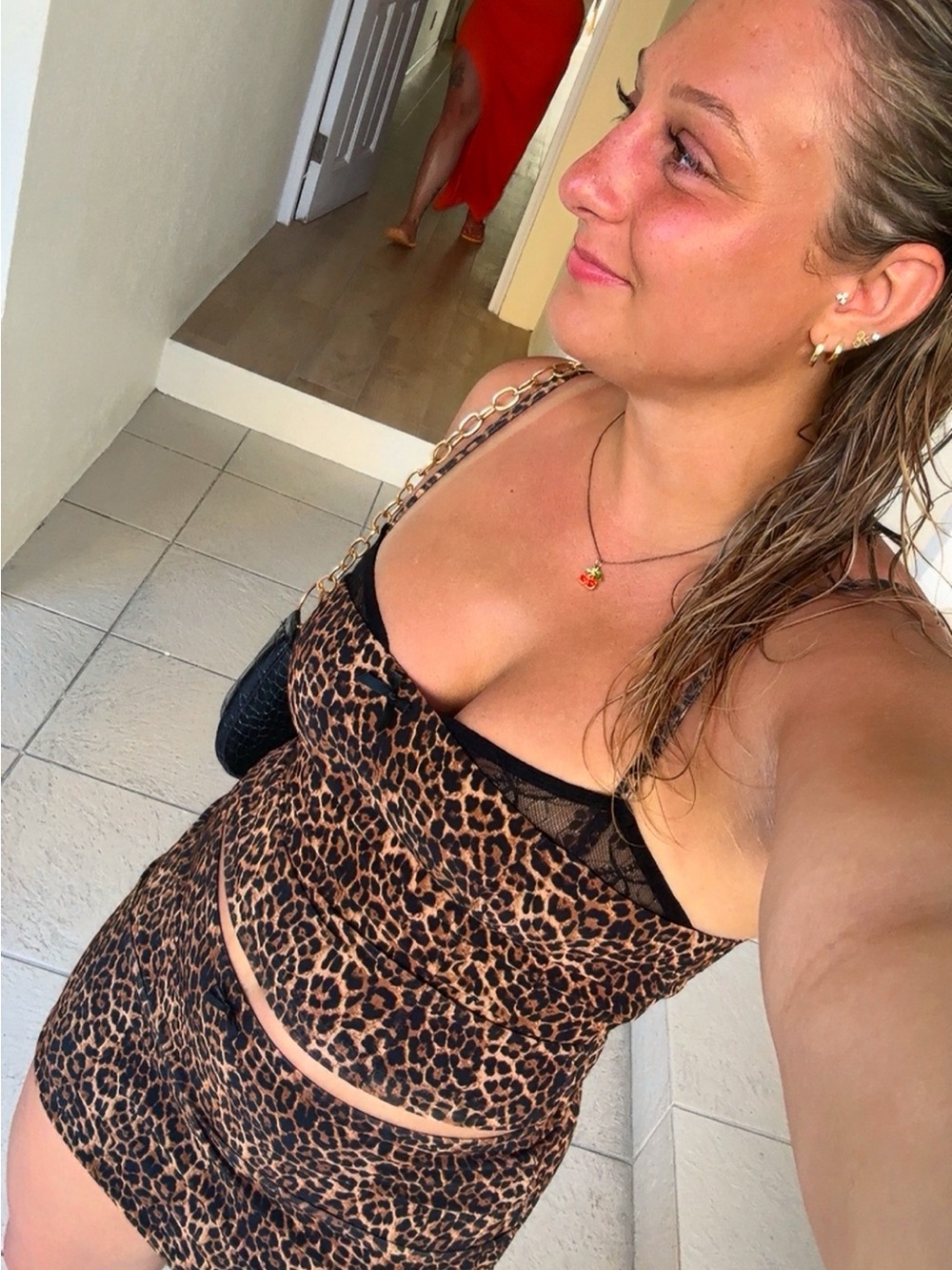 EDIKTED Leopard Print Two-Piece Crop Top & Mini Skirt Set
